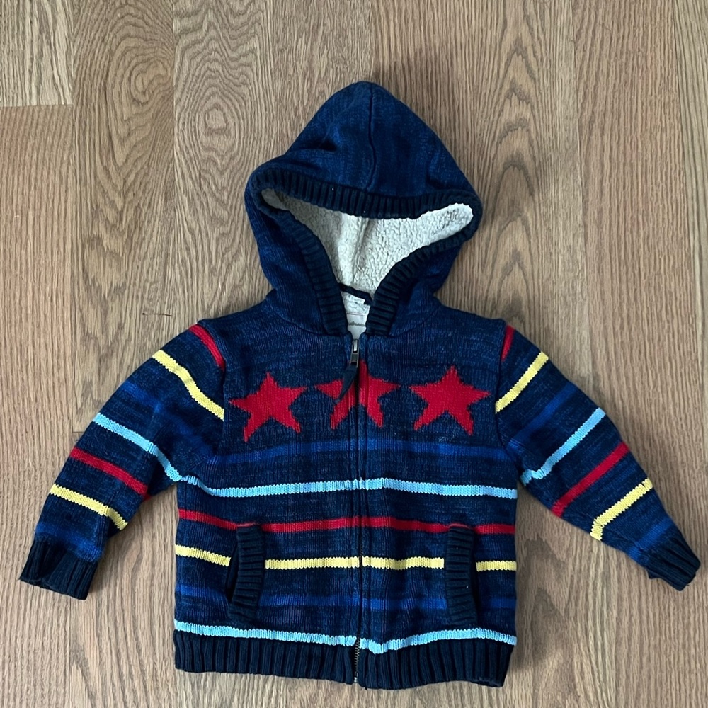 Hanna Andersson Sherpa lined knit zip up hoodie size 2t